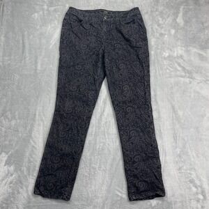 Cato Jeans Womens 12 (32x30) Gray Black Gracie Paisley Embroidered Straight Leg